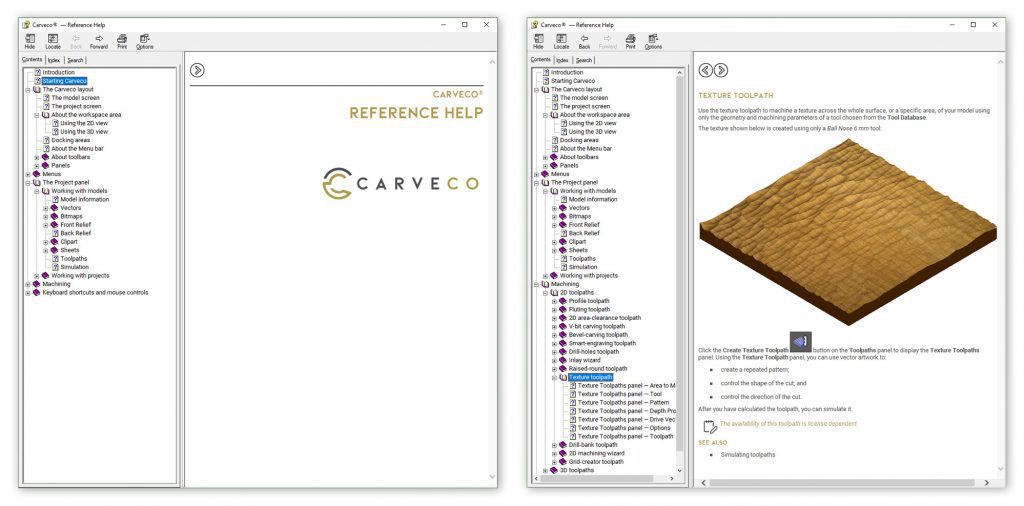 Carveco Reference Help Screenshot